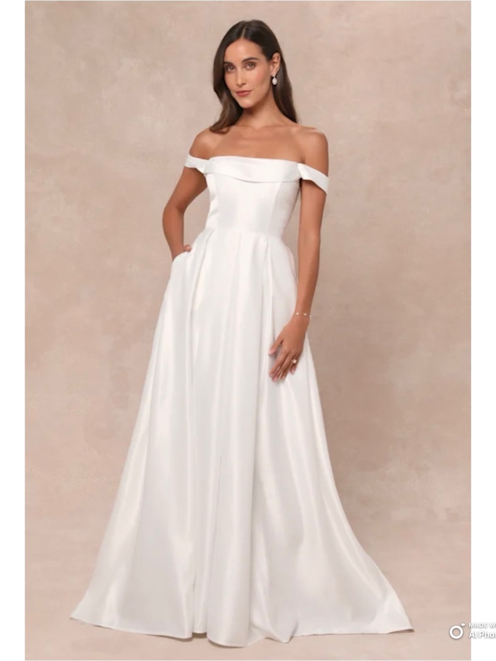Lulus XL Extraordinary Vow White Off-The-Shoulder Wedding Dress With Pockets NWT